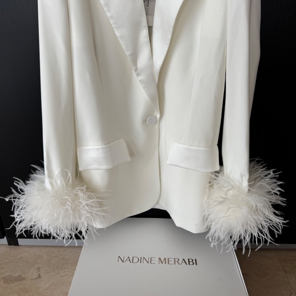 Nadine Merabi White Margot Feather Blazer - Picture 3 of 5